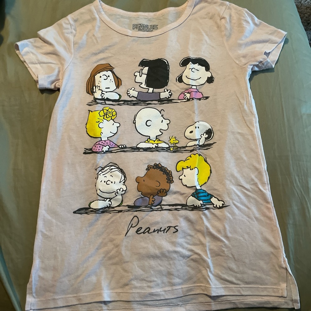 Peanuts White Short Sleeve Tee Cartoon Graphic